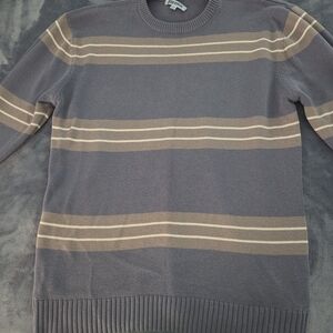 Alfani Men's Crewneck Sweater - Blue and Cream Stripe